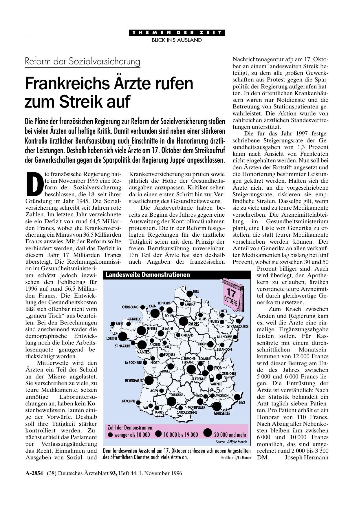 Vorschauseite 1: Reform der Sozialversicherung: Frankreichs Ärzte rufen zum Streik auf