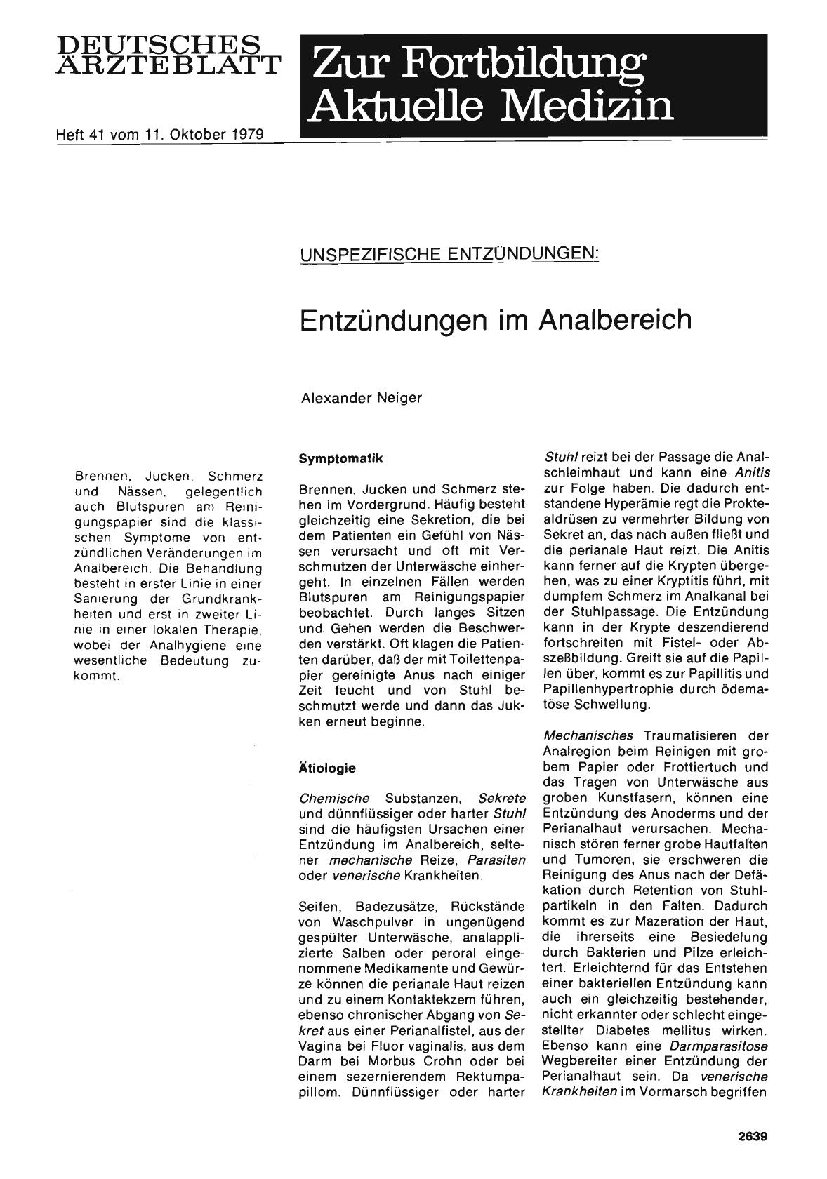 Vorschauseite 1: UNSPEZIFISCHE ENTZÜNDUNGEN: Entzündungen im Analbereich