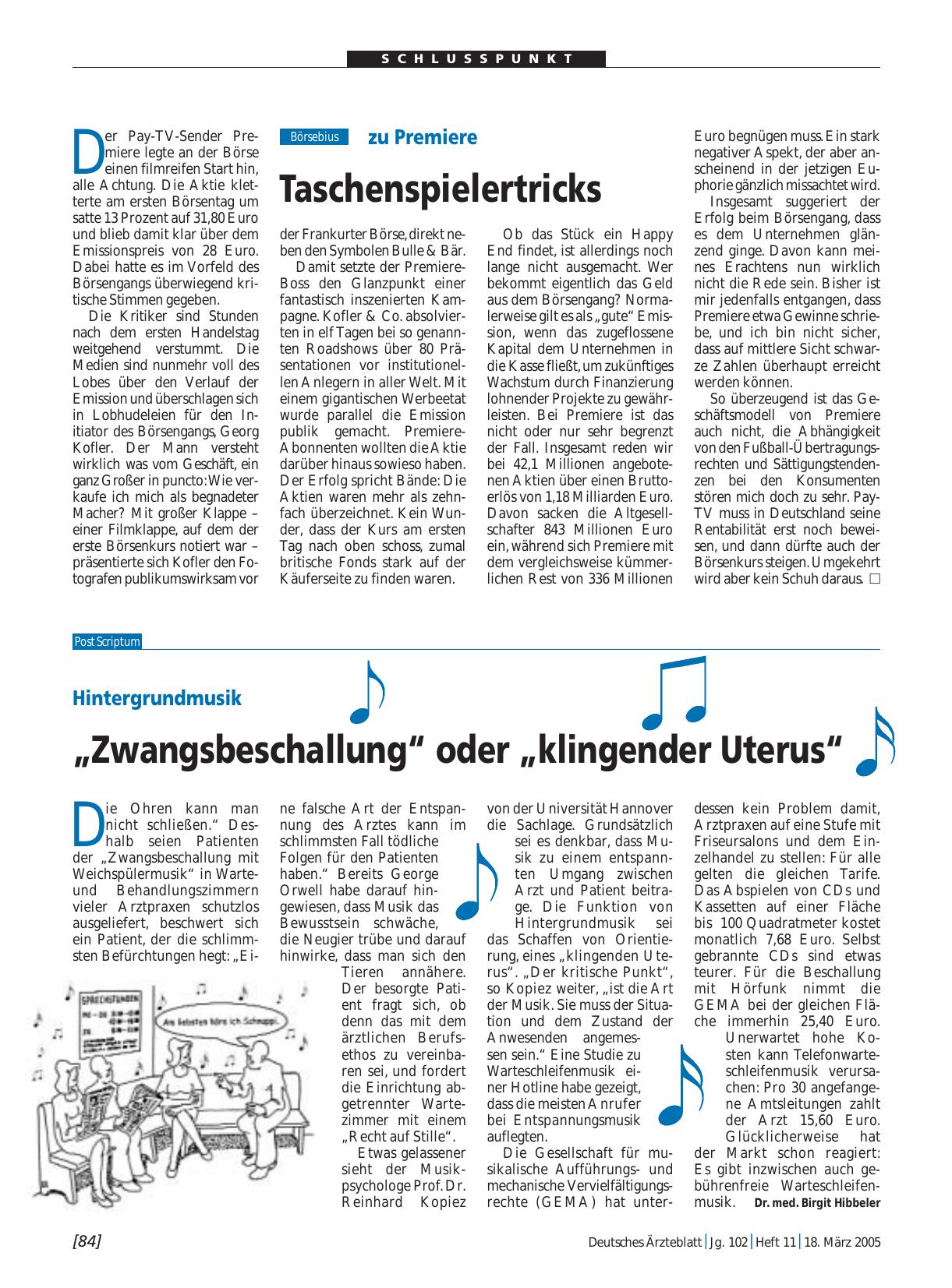 Vorschauseite 1: Hintergrundmusik: „Zwangsbeschallung“ oder „klingender Uterus“