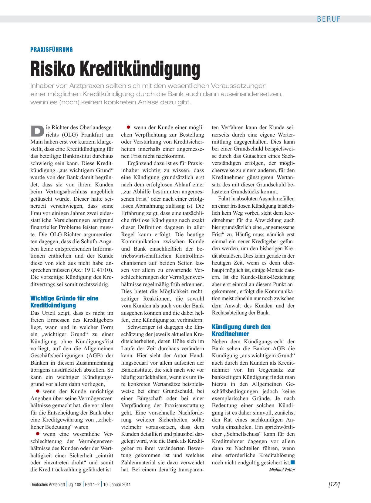 Vorschauseite 1: Praxisführung: Risiko Kreditkündigung