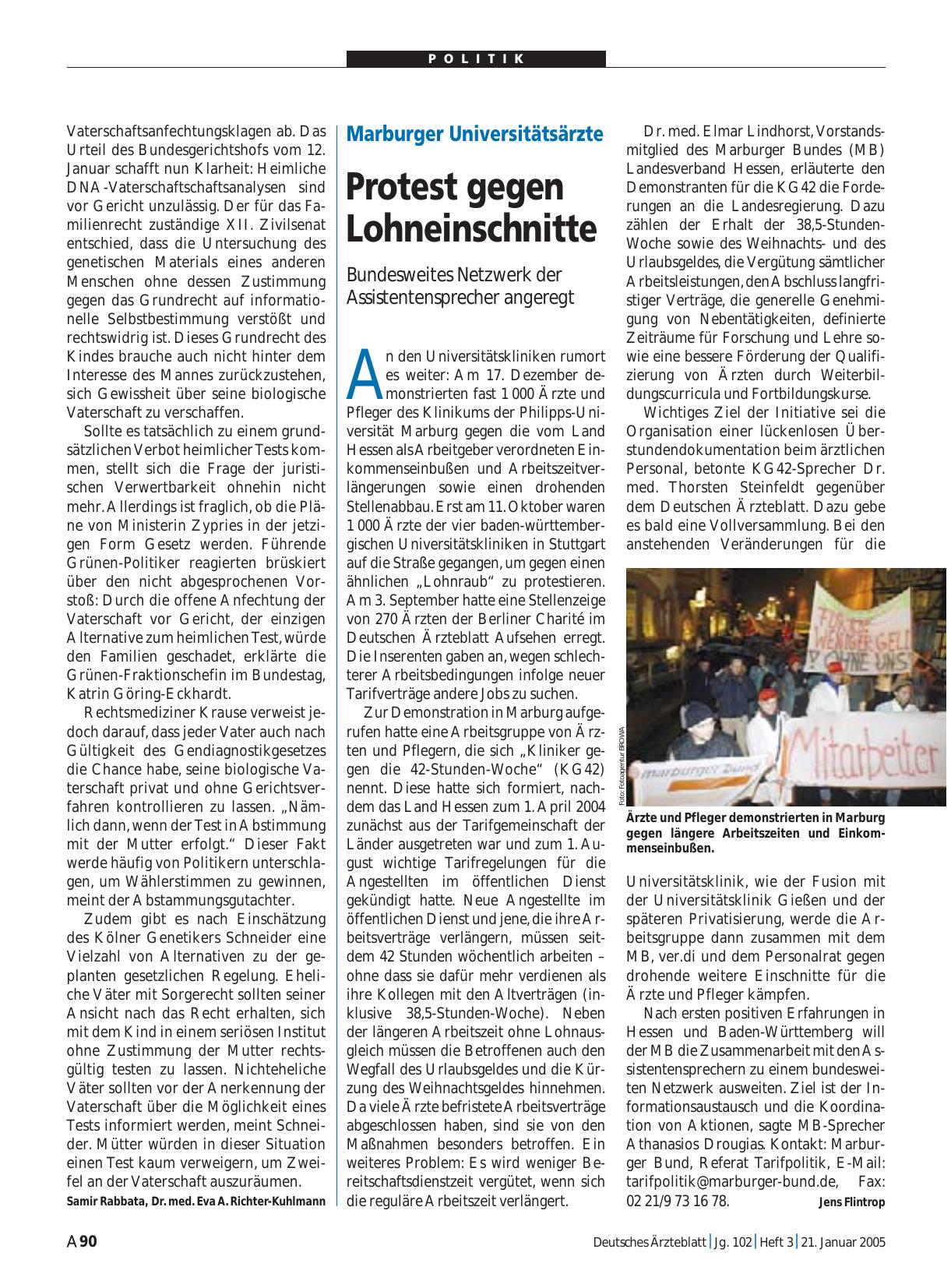 Vorschauseite 1: Marburger Universitätsärzte: Protest gegen Lohneinschnitte