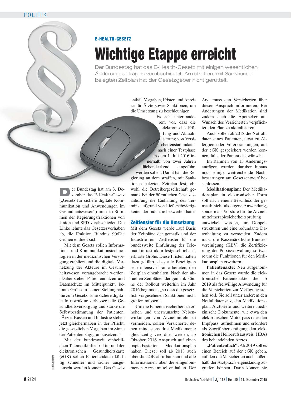 Vorschauseite 1: E-Health-Gesetz: Wichtige Etappe erreicht
