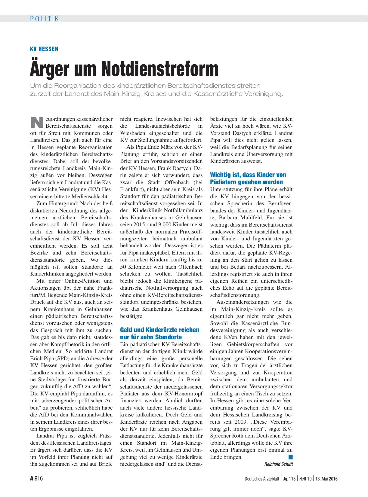 Vorschauseite 1: KV Hessen: Ärger um Notdienstreform