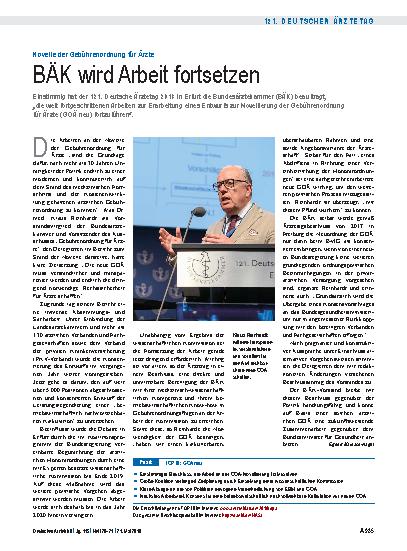 Vorschauseite 1: Novelle der Gebührenordnung für Ärzte: BÄK wird Arbeit fortsetzen