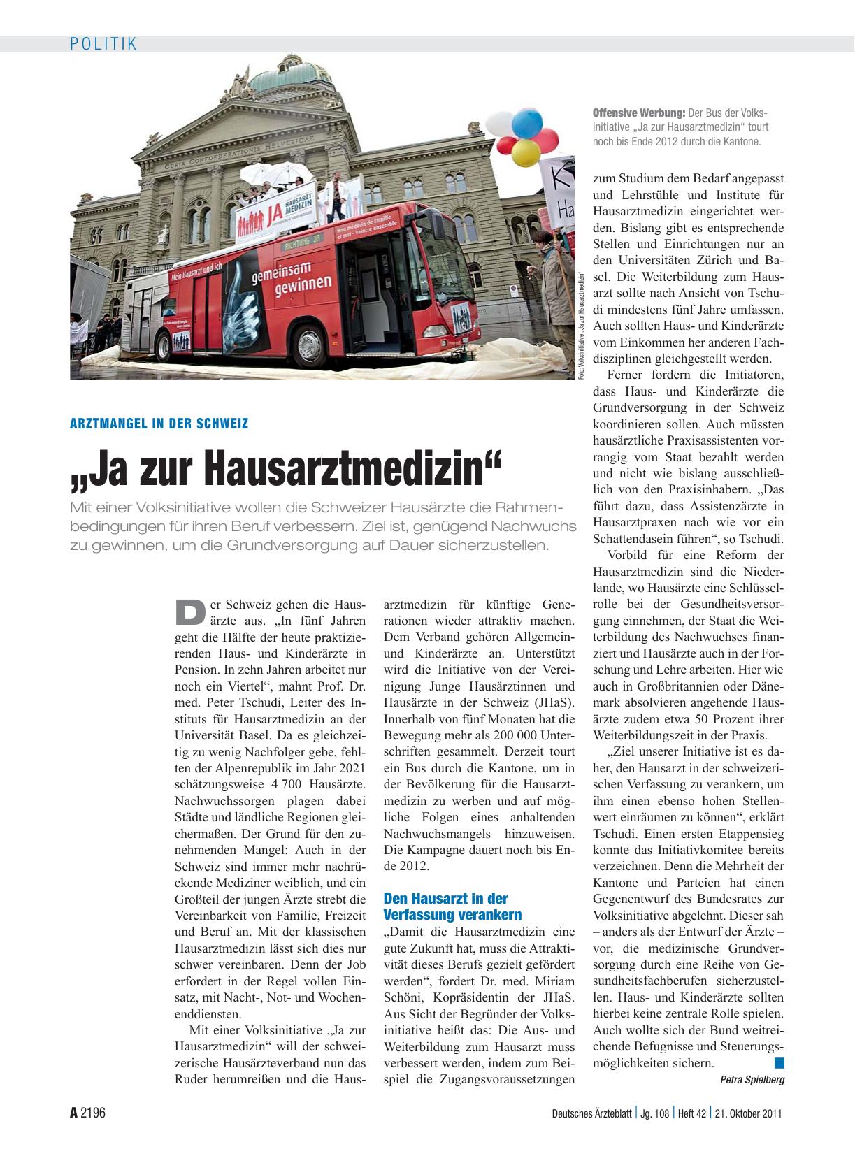 Vorschauseite 1: Arztmangel in der Schweiz: „Ja zur Hausarztmedizin“
