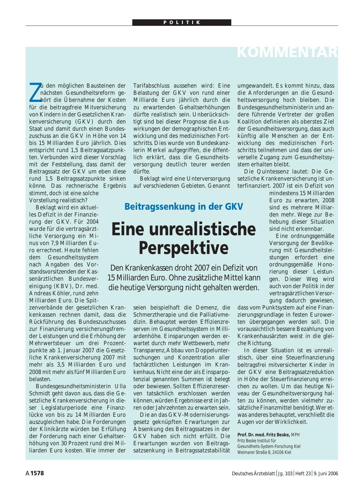 Vorschauseite 1: Beitragssenkung in der GKV: Eine unrealistische Perspektive