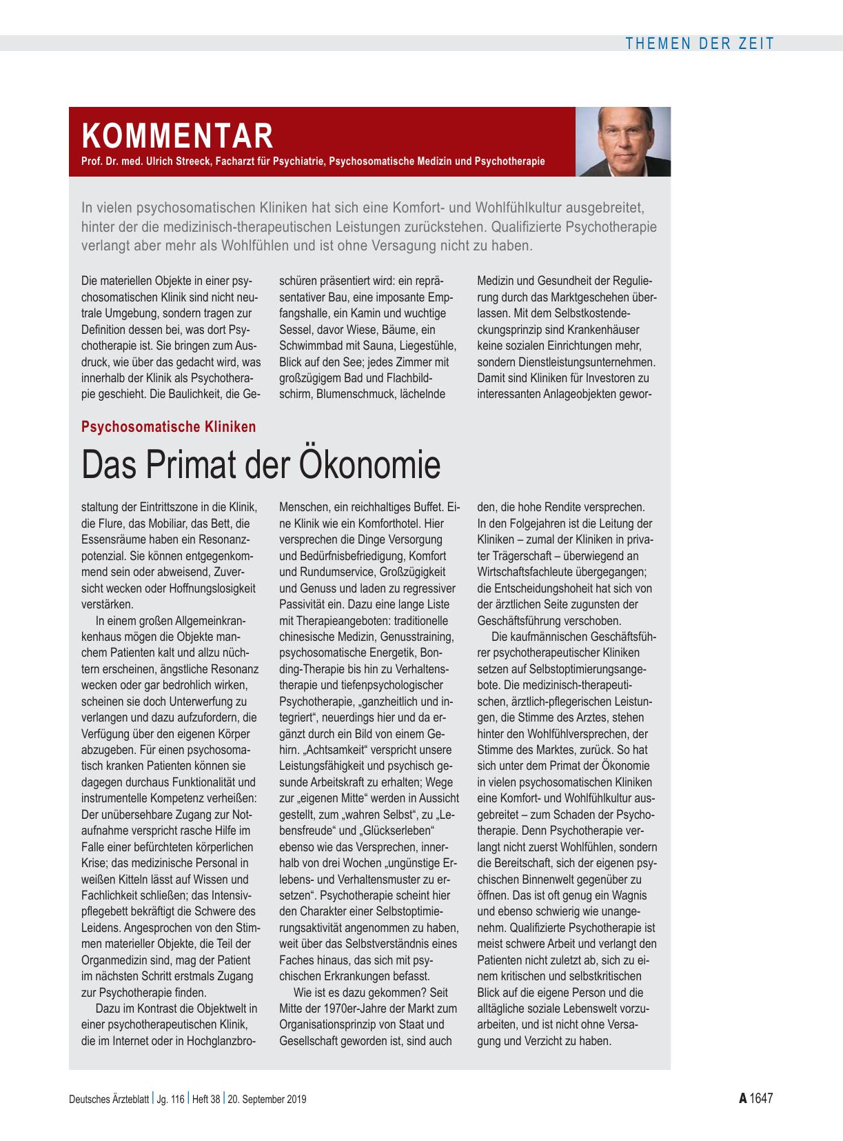 Vorschauseite 1: Psychosomatische Kliniken: Das Primat der Ökonomie