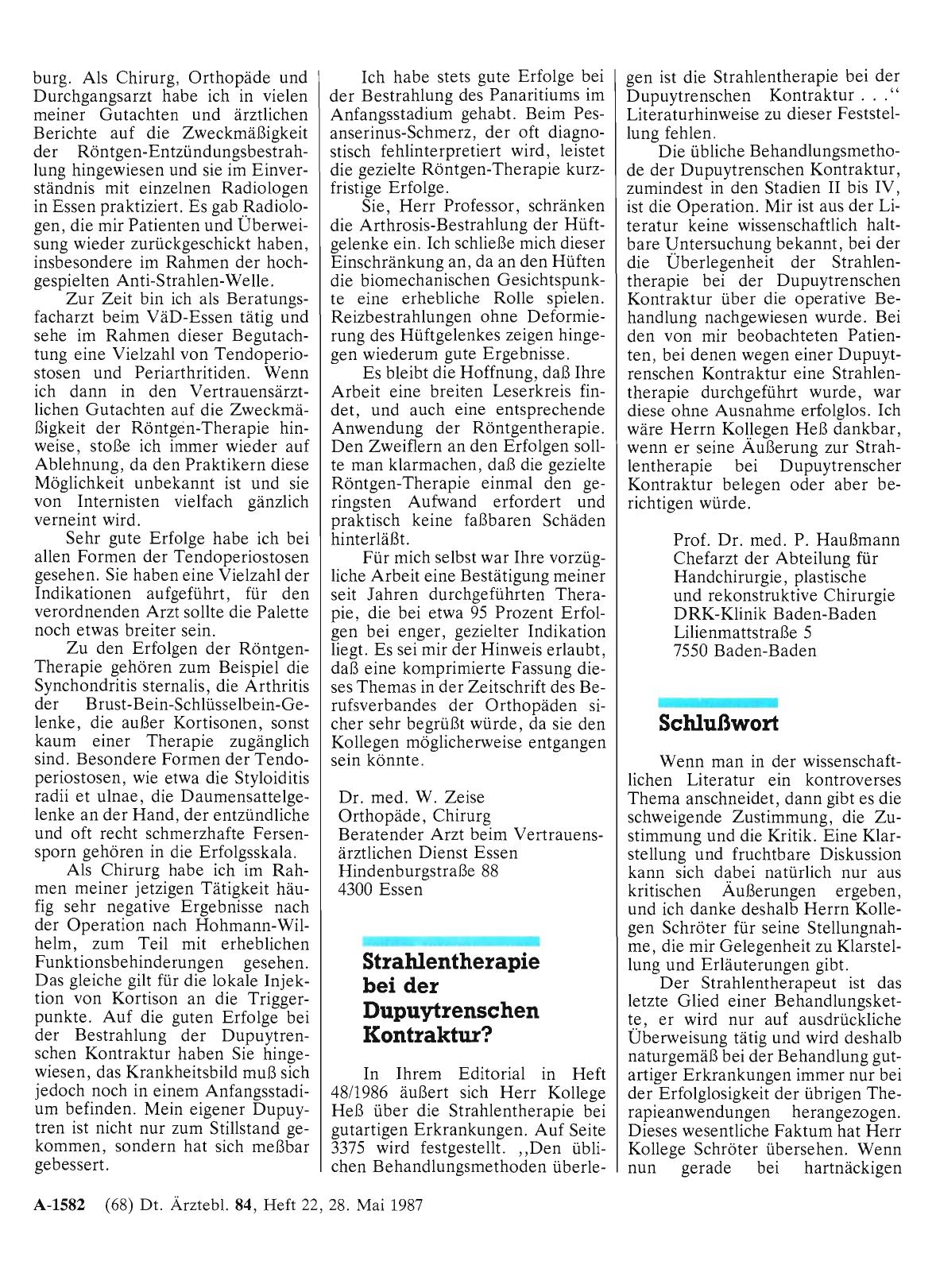 Vorschauseite 1: Die Strahlentherapie gutartiger Erkrankungen: Schlußwort
