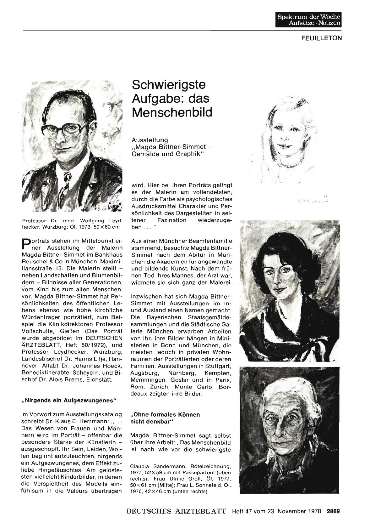 Vorschauseite 1: Schwierigste Aufgabe: das Menschenbild - Ausstellung „Magda Bittner-Simmet — Gemälde und Graphik“