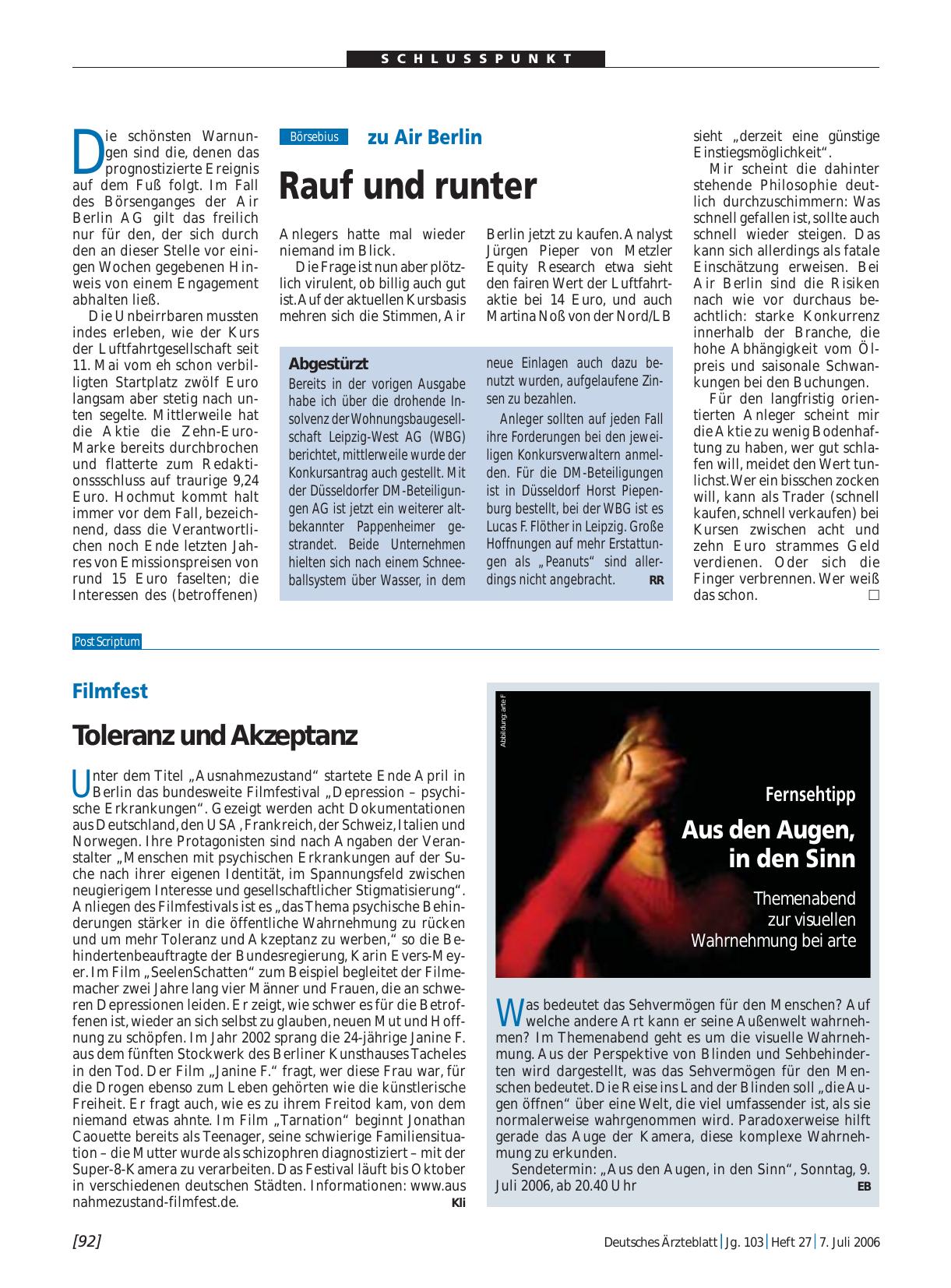 Vorschauseite 1: Filmfest: Toleranz und Akzeptanz