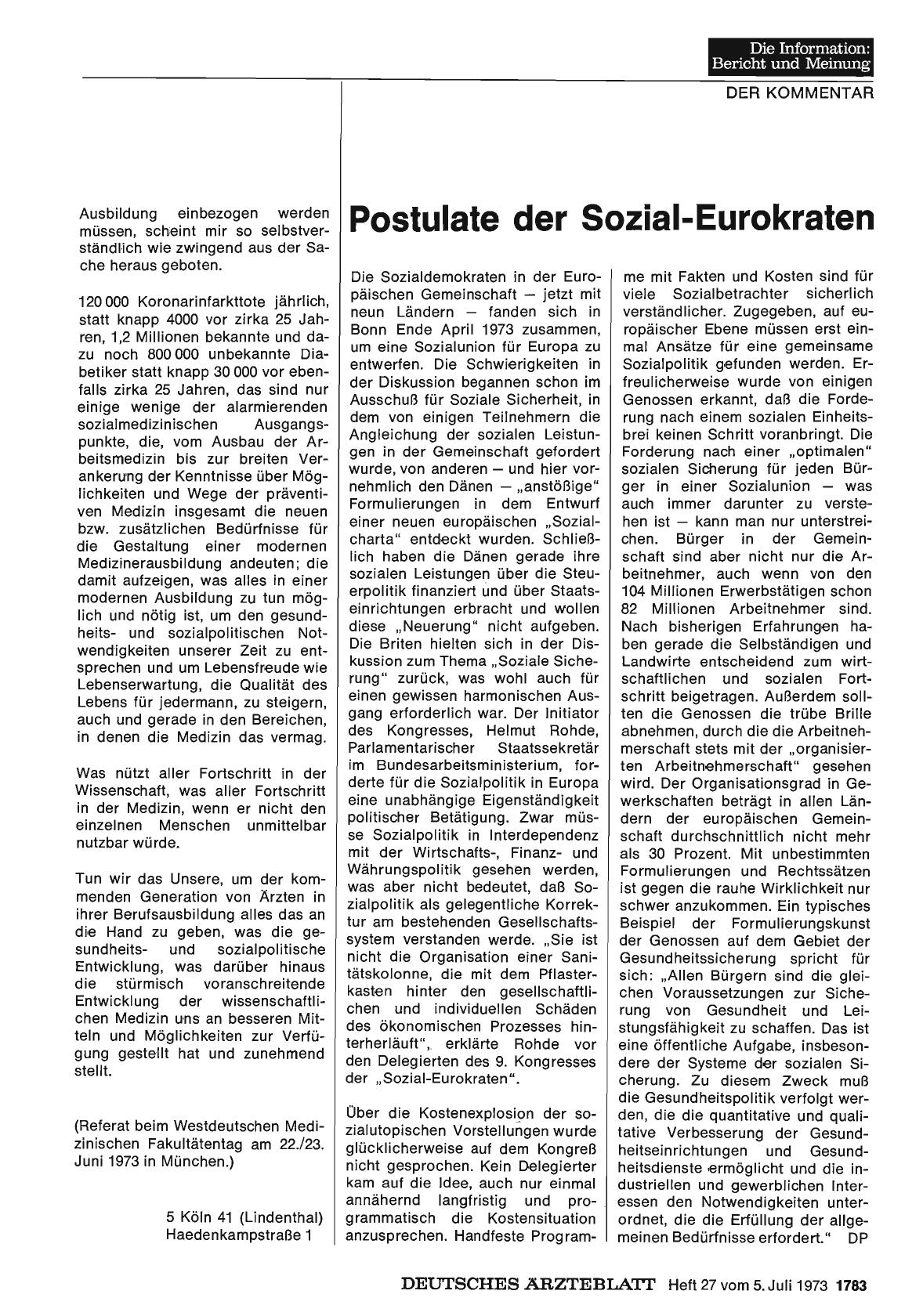Vorschauseite 1: Postulate der Sozial-Eurokraten