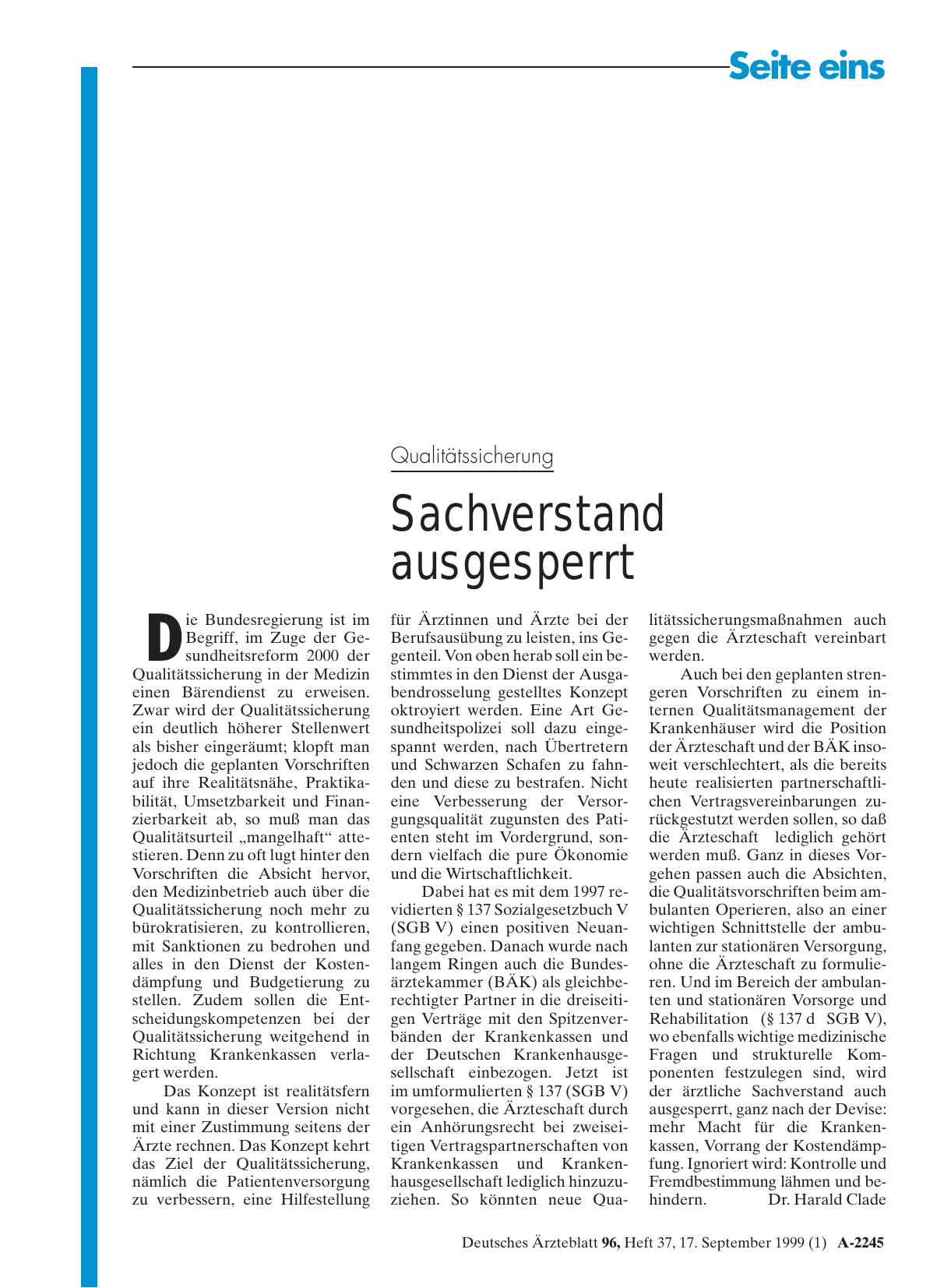 Vorschauseite 1: Qualitätssicherung: Sachverstand ausgesperrt
