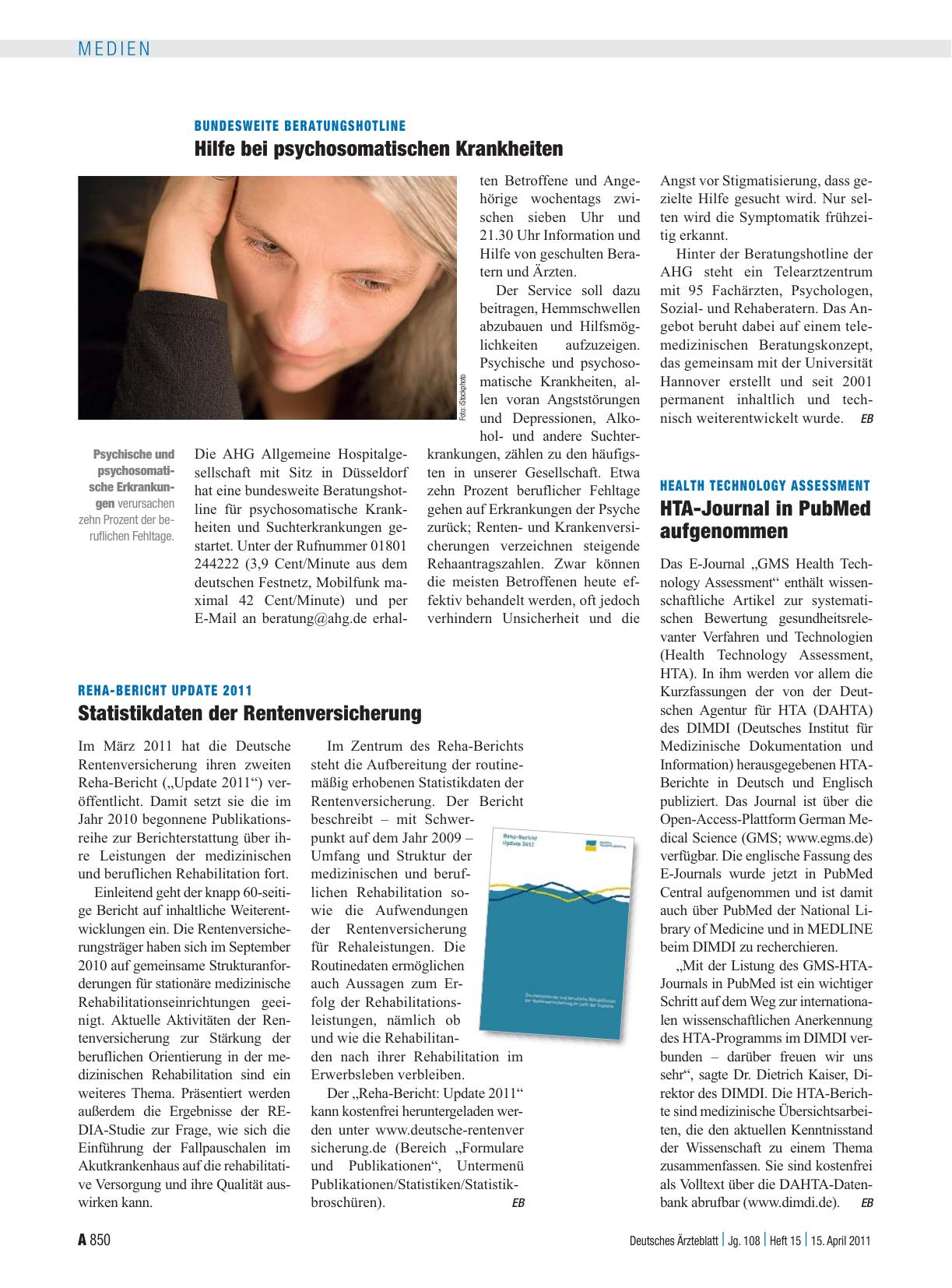 Vorschauseite 1: Reha-Bericht Update 2011: Statistikdaten der Rentenversicherung