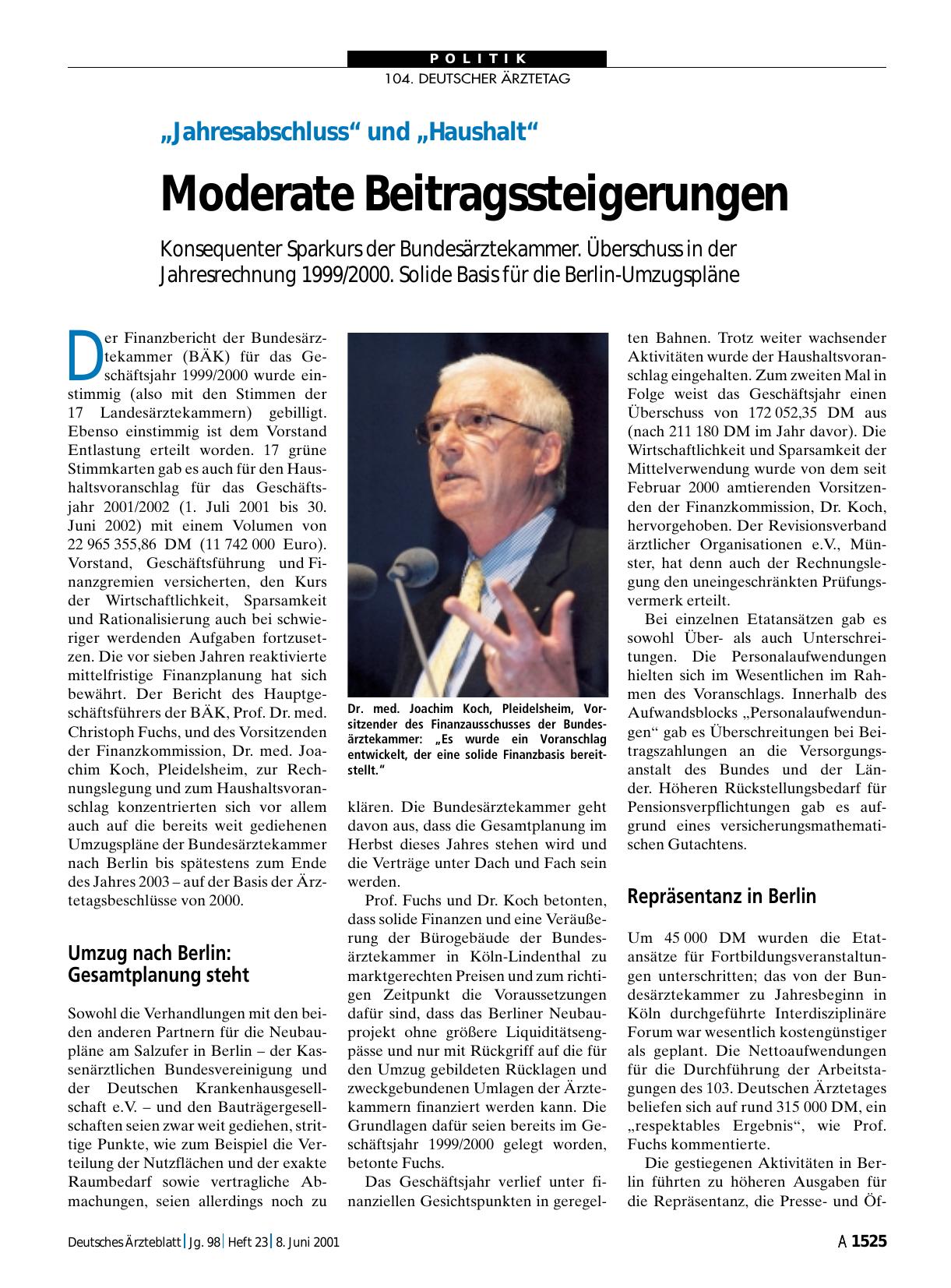 Vorschauseite 1: „Jahresabschluss“ und „Haushalt“: Moderate Beitragssteigerungen