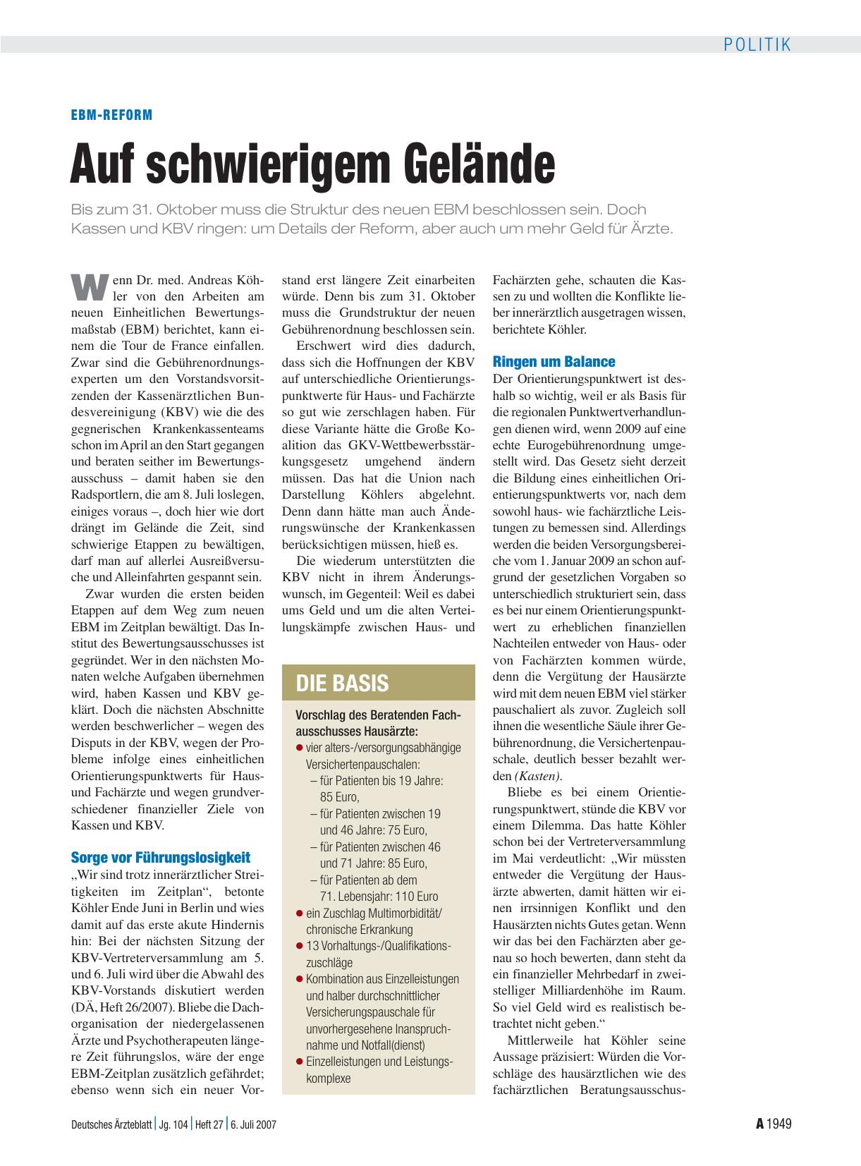 Vorschauseite 1: EBM-Reform: Auf schwierigem Gelände