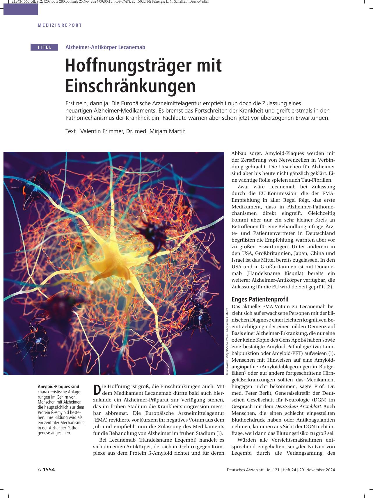 Vorschauseite 1: Alzheimer-Antikörper Lecanemab: Hoffnungsträger mit Einschränkungen