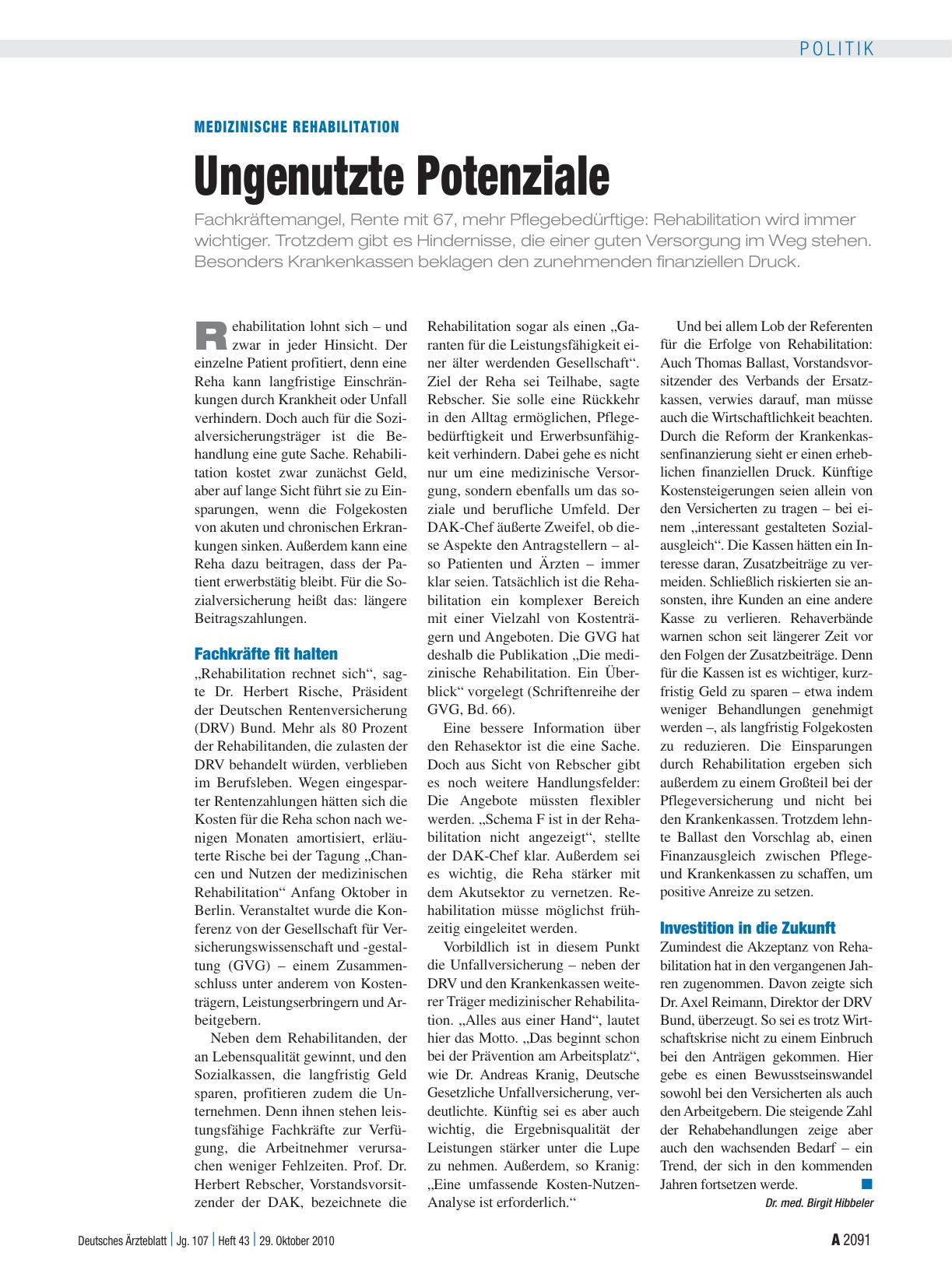 Vorschauseite 1: Medizinische Rehabilitation: Ungenutzte Potenziale