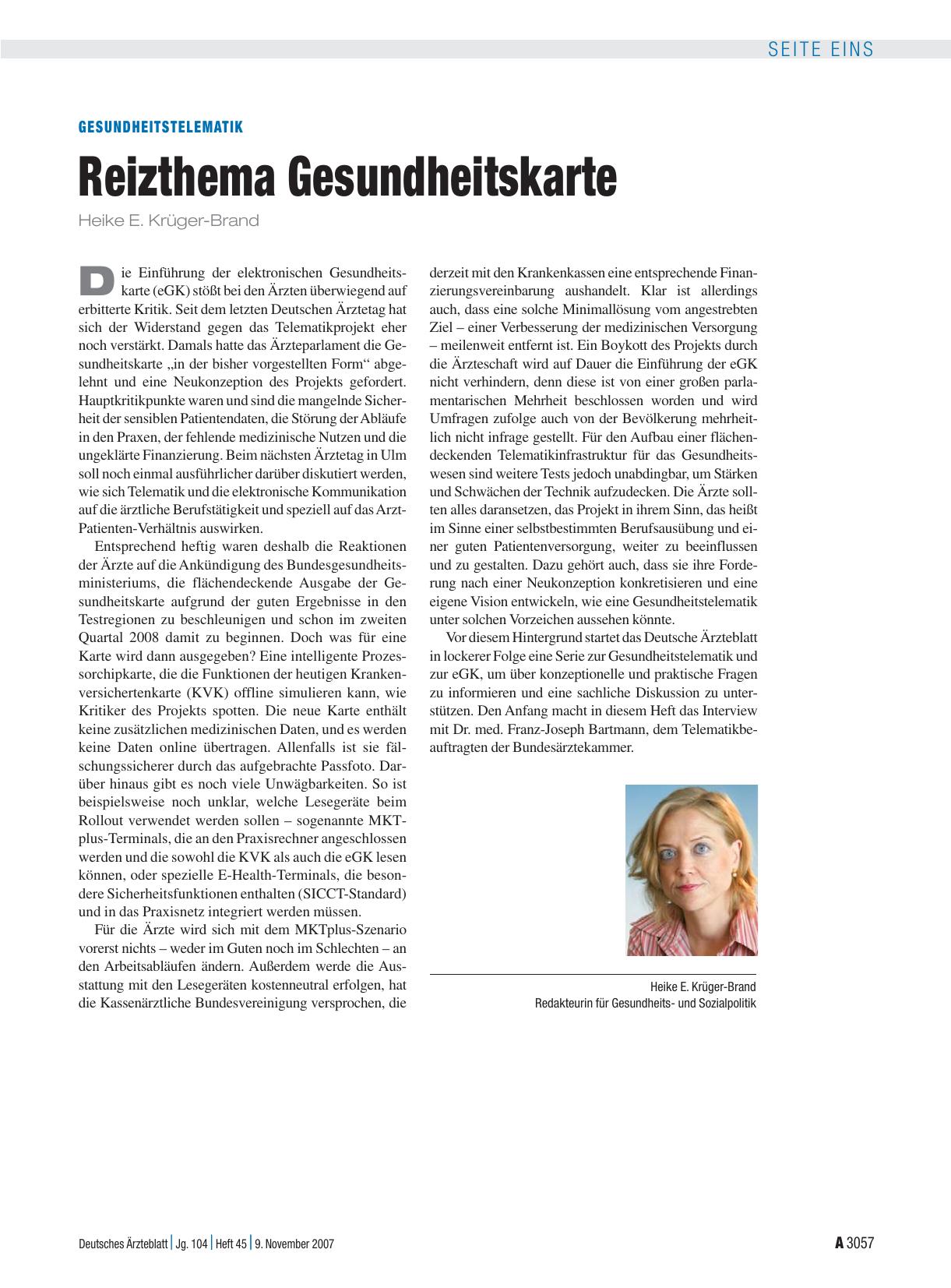 Vorschauseite 1: Gesundheitstelematik: Reizthema Gesundheitskarte