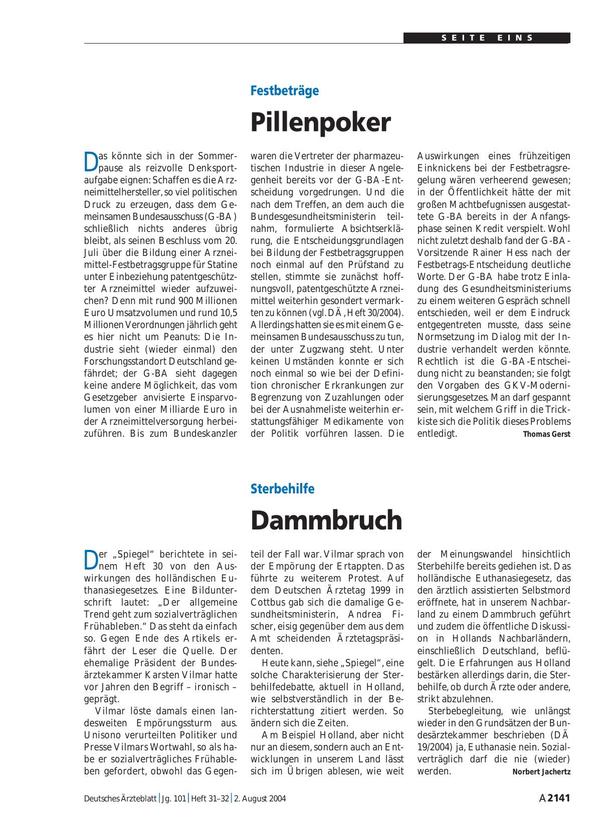 Vorschauseite 1: Festbeträge: Pillenpoker