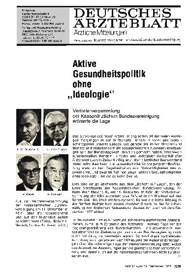 Vorschauseite 1: Aktive Gesundheitspolitik ohne „Ideologie“: Vertreterversammlung der Kassenärztlichen Bundesvereinigung erörterte die Lage - Teil 1