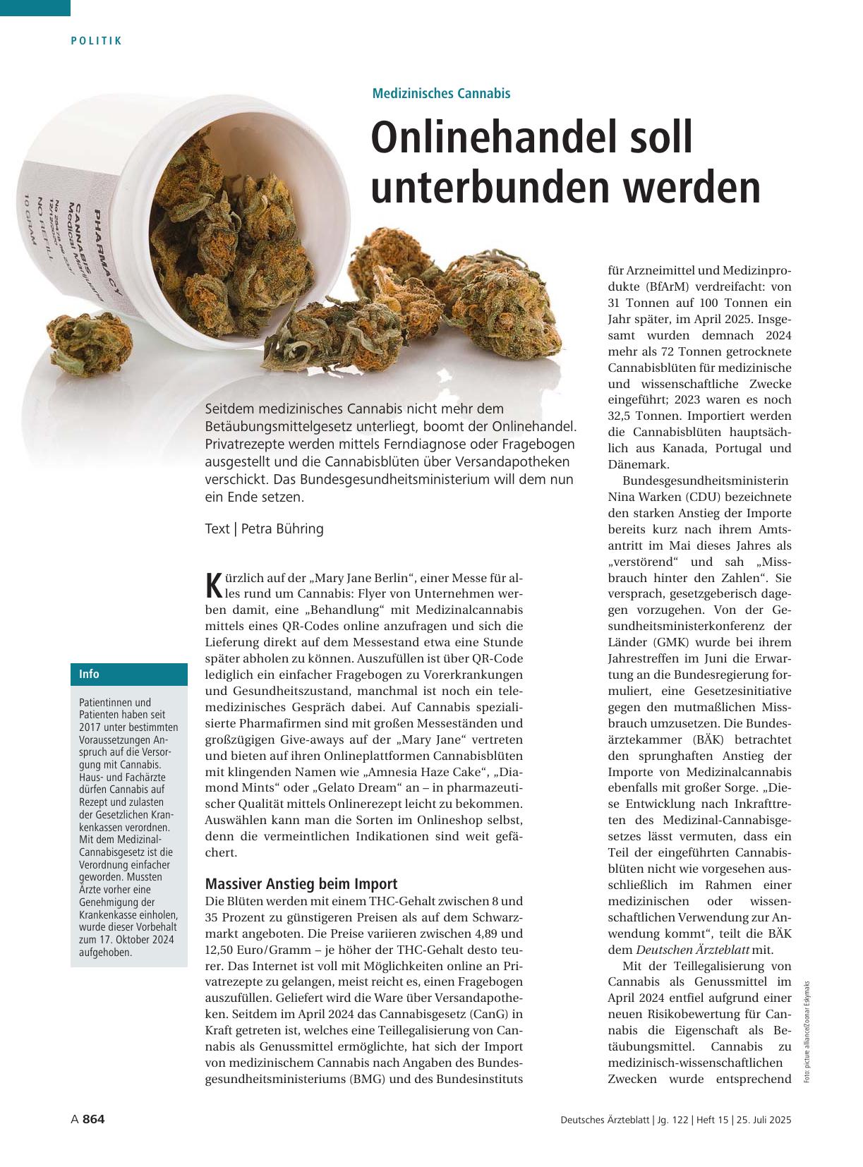 Vorschauseite 1: Medizinisches Cannabis: Onlinehandel soll unterbunden werden