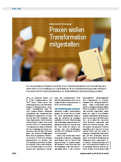 Vorschauseite 1: Medizinische Versorgung: Praxen wollen Transformation mitgestalten