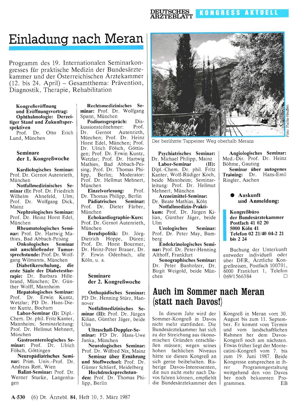Vorschauseite 1: Auch im Sommer nach Meran (statt nach Davos! )