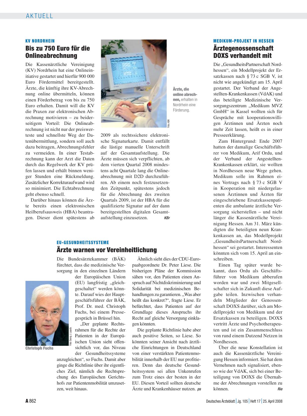Vorschauseite 1: Medikum-Projekt in Hessen: Ärztegenossenschaft DOXS verhandelt mit