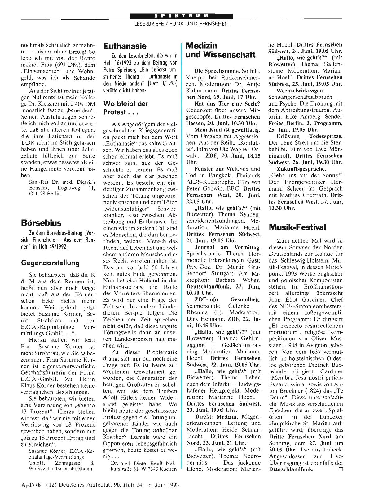Vorschauseite 1: Börsebius: Gegendarstellung