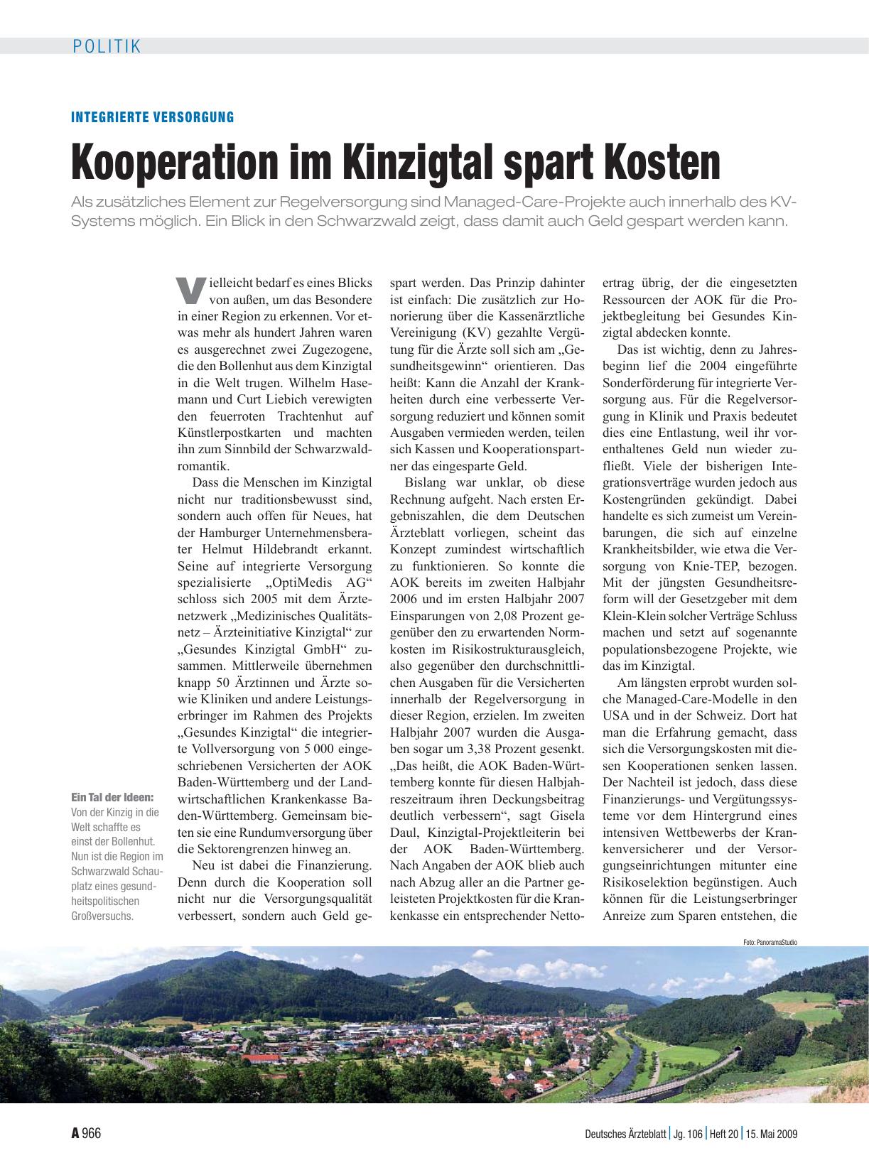 Vorschauseite 1: Integrierte Versorgung: Kooperation im Kinzigtal spart Kosten