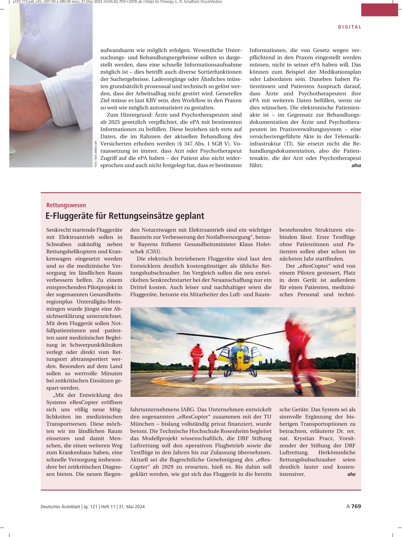 Vorschauseite 1: Rettungswesen: E-Fluggeräte für Rettungseinsätze geplant