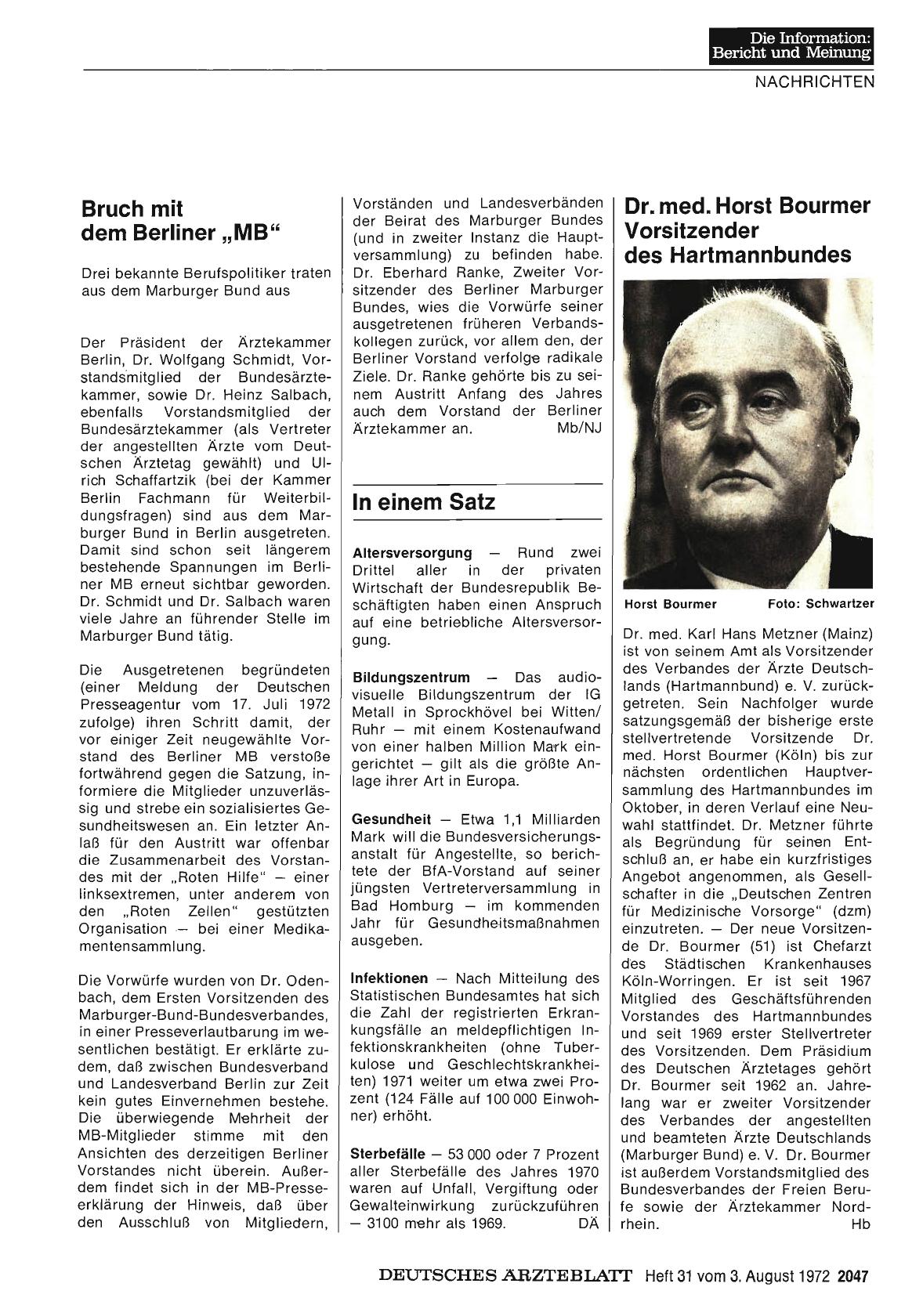 Vorschauseite 1: Dr. med. Horst Bourmer Vorsitzender des Hartmannbundes