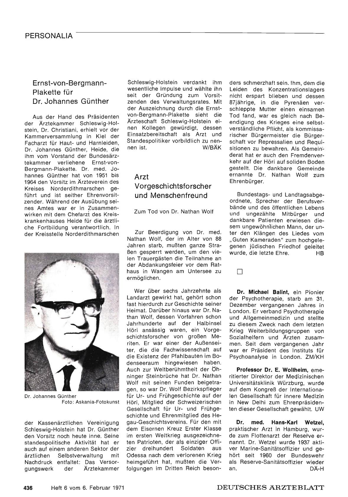 Vorschauseite 1: Arzt, Vorgeschichtsforscher und Menschenfreund — Zum Tod von Dr. Nathan Wolf