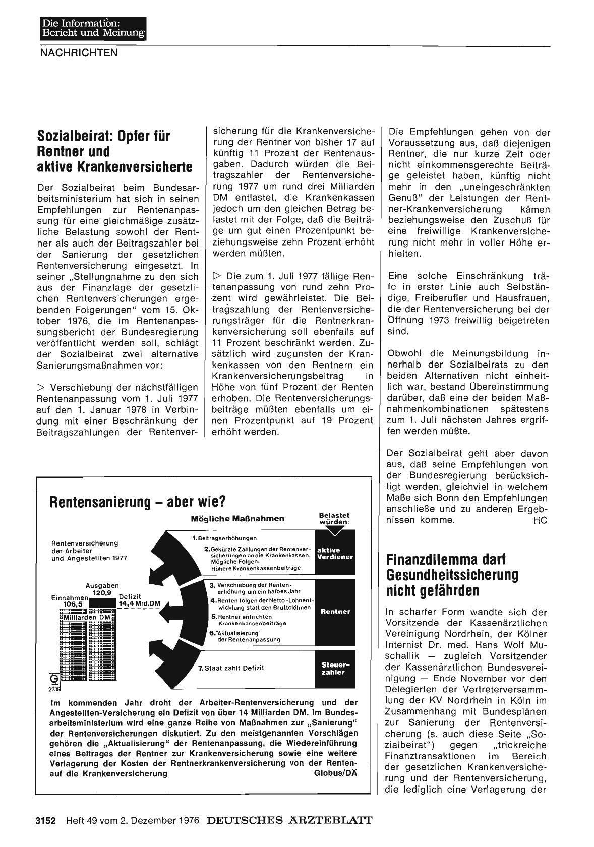 Vorschauseite 1: Finanzdilemma darf Gesundheitssicherung nicht gefährden