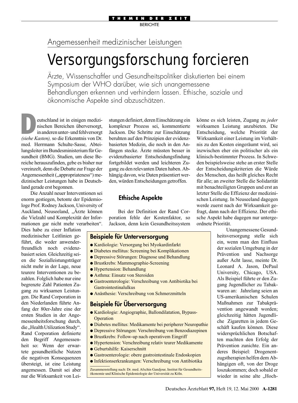 Vorschauseite 1: Angemessenheit medizinischer Leistungen: Versorgungsforschung forcieren