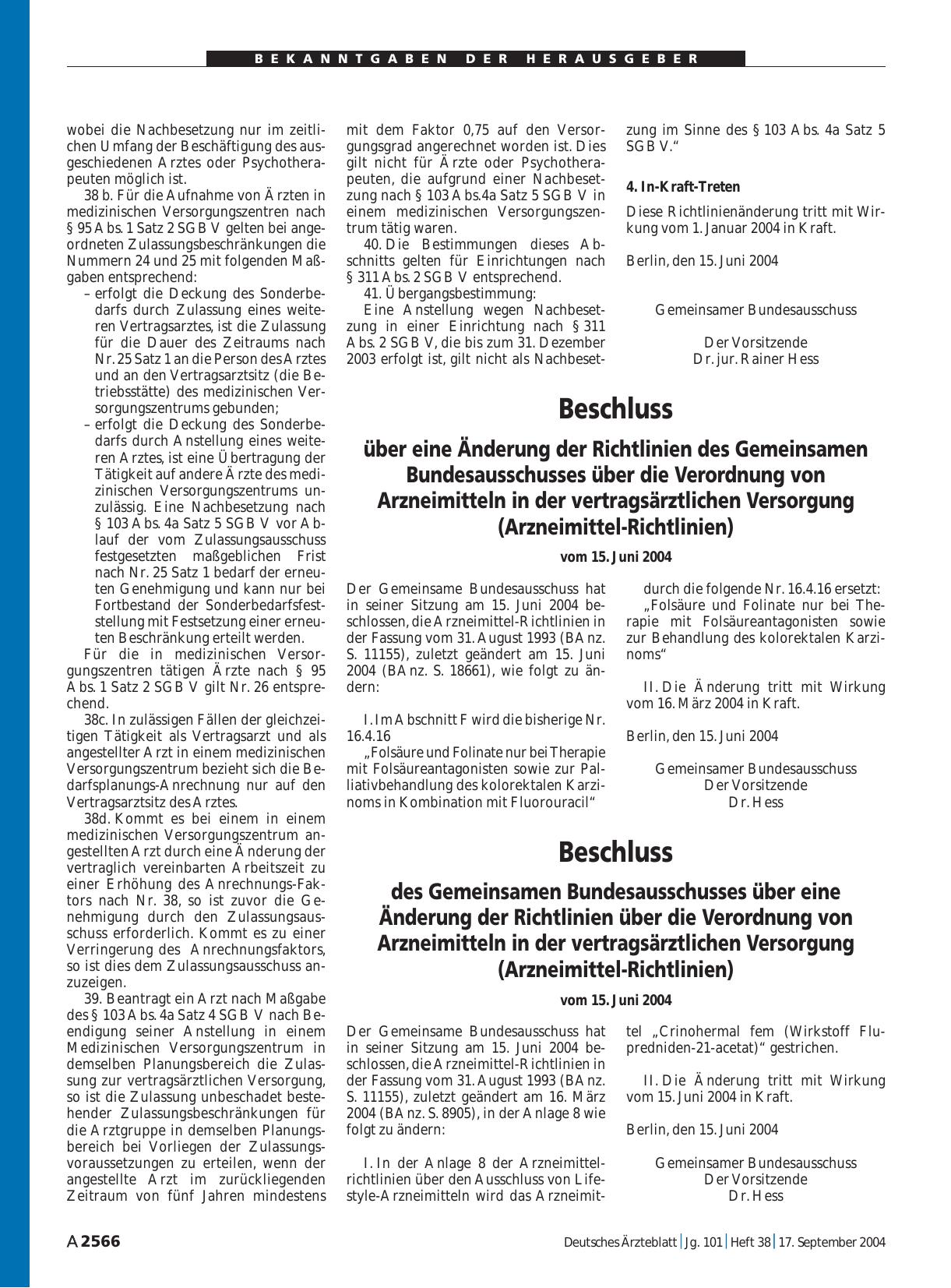 Vorschauseite 1: Beschluss des Gemeinsamen Bundesausschusses über eine Änderung der Richtlinien über die Verordnung von Arzneimitteln in der vertragsärztlichen Versorgung (Arzneimittel-Richtlinien…