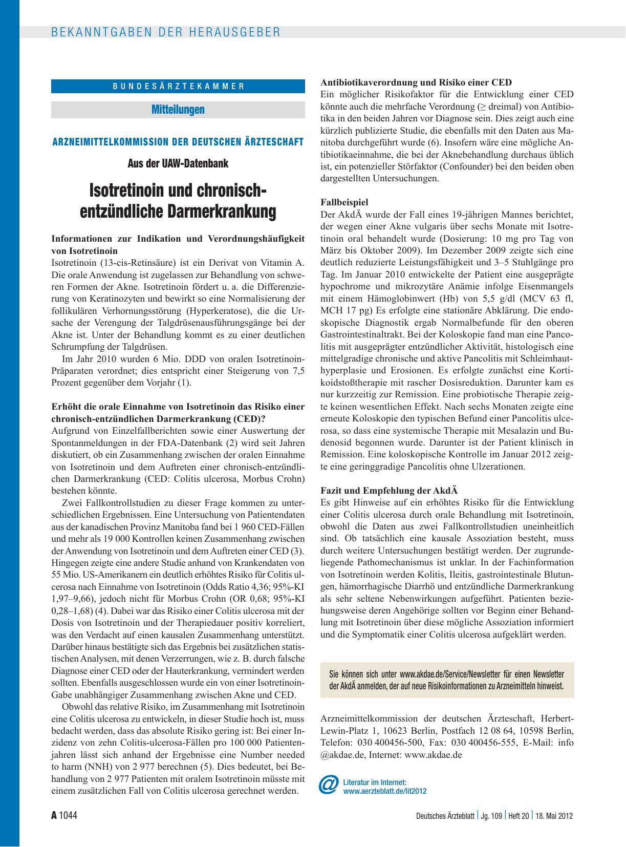 Vorschauseite 1: Aus der UAW-Datenbank: Isotretinoin und chronisch-entzündliche Darmerkrankung