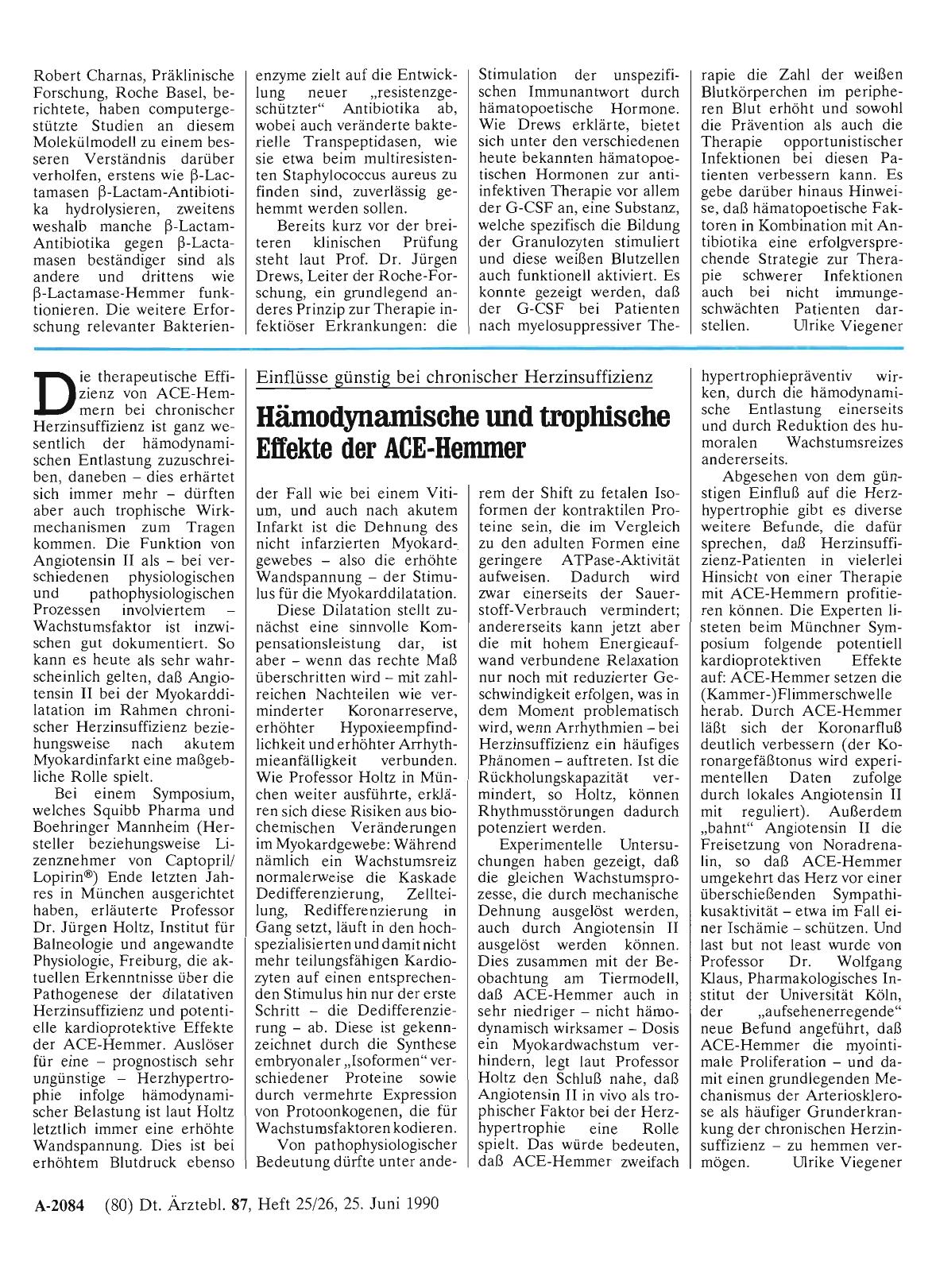 Vorschauseite 1: Einflüsse günstig bei chronischer Herzinsuffizienz: Hämodynamische und trophische Effekte der ACE-Hemmer