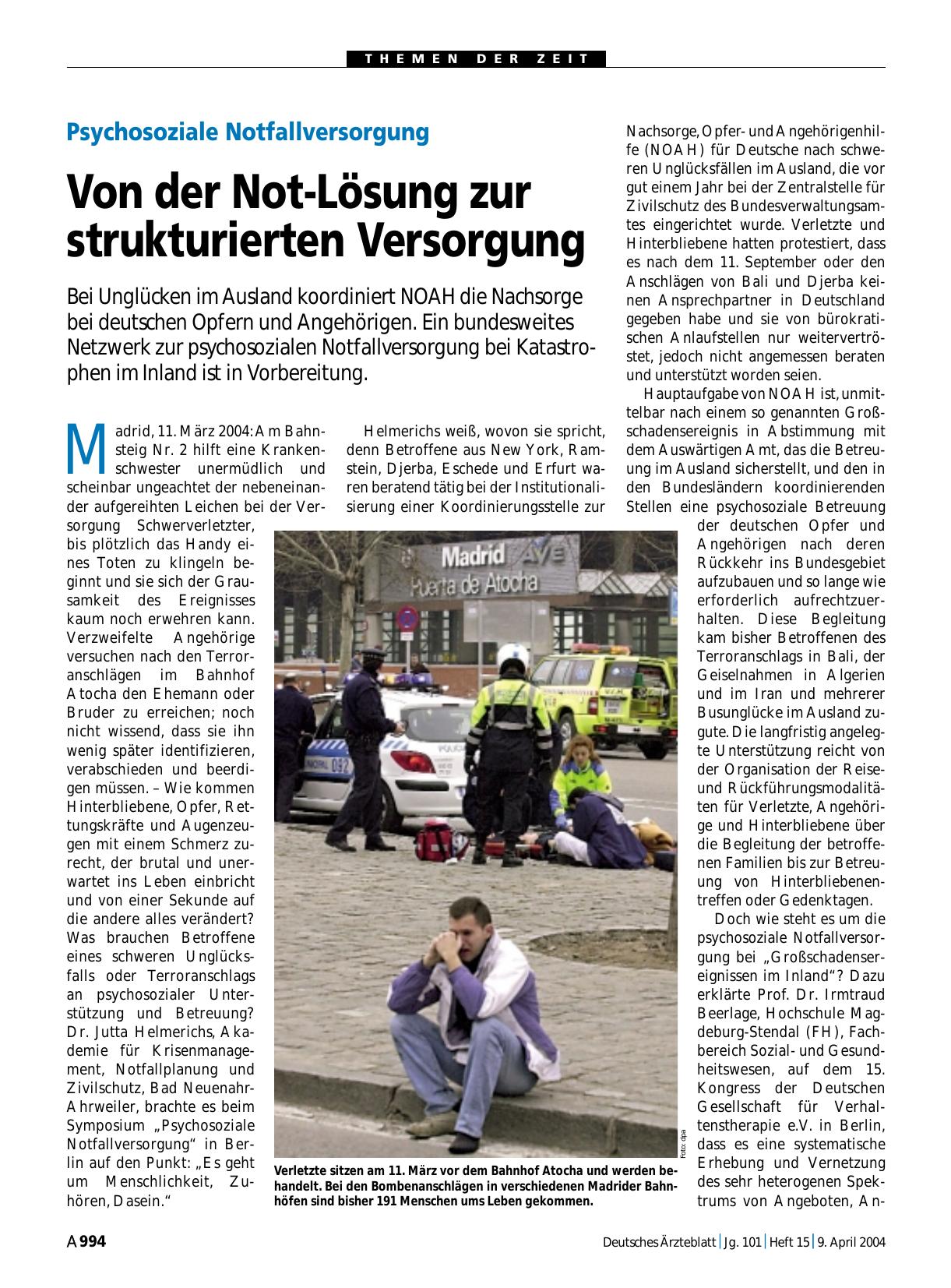 Vorschauseite 1: Psychosoziale Notfallversorgung: Von der Not-Lösung zur strukturierten Versorgung