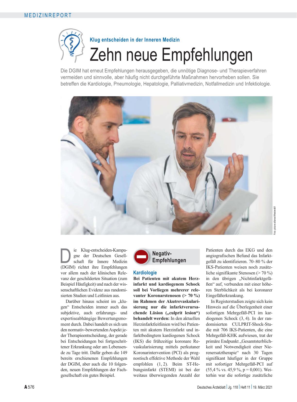 Vorschauseite 1: Klug entscheiden in der Inneren Medizin: Zehn neue Empfehlungen