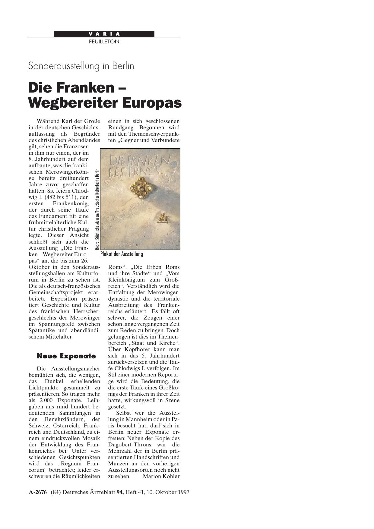Vorschauseite 1: Sonderausstellung in Berlin: Die Franken - Wegbereiter Europas