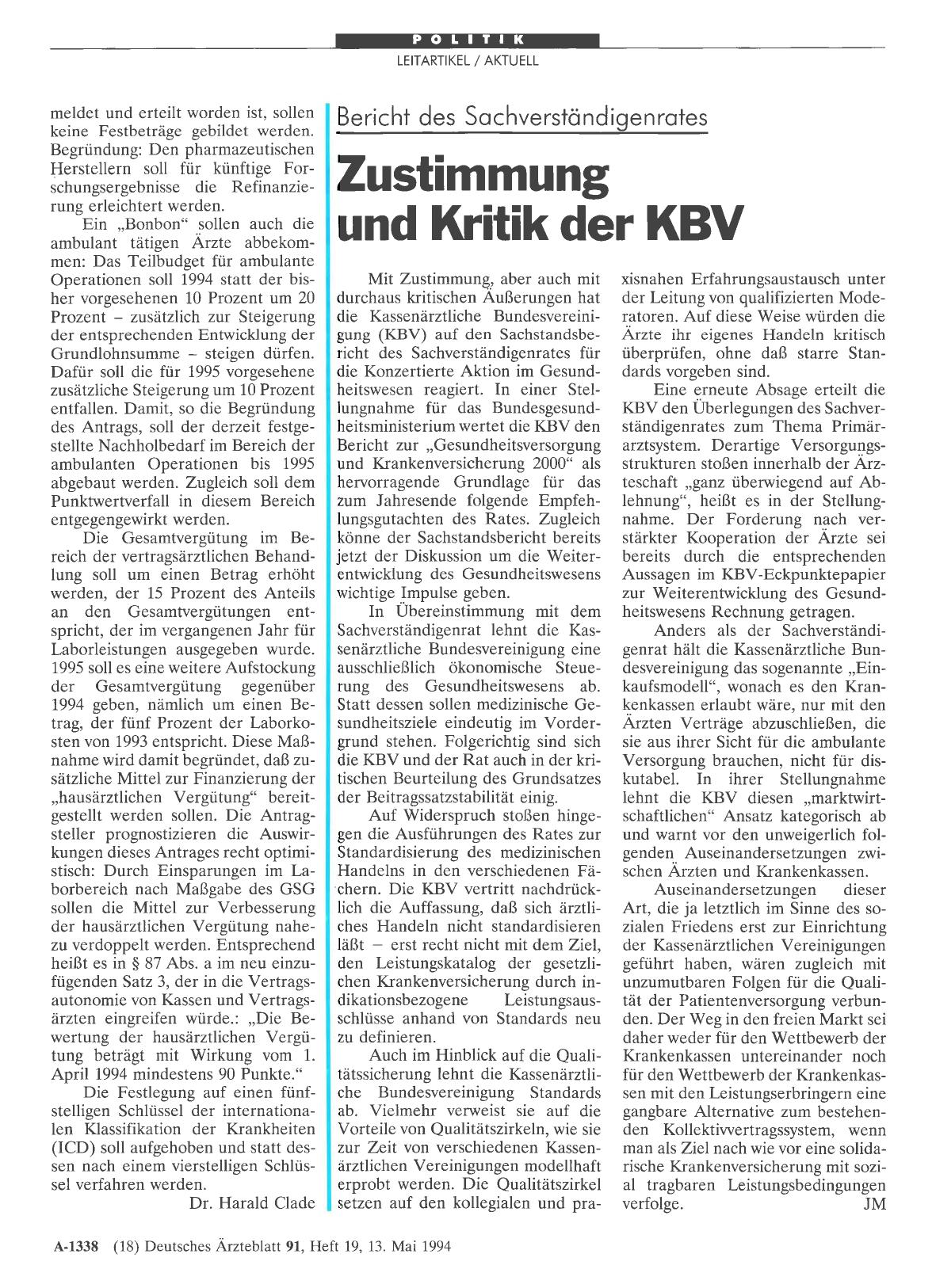 Vorschauseite 1: Bericht des Sachverständigenrates: Zustimmung und Kritik der KBV