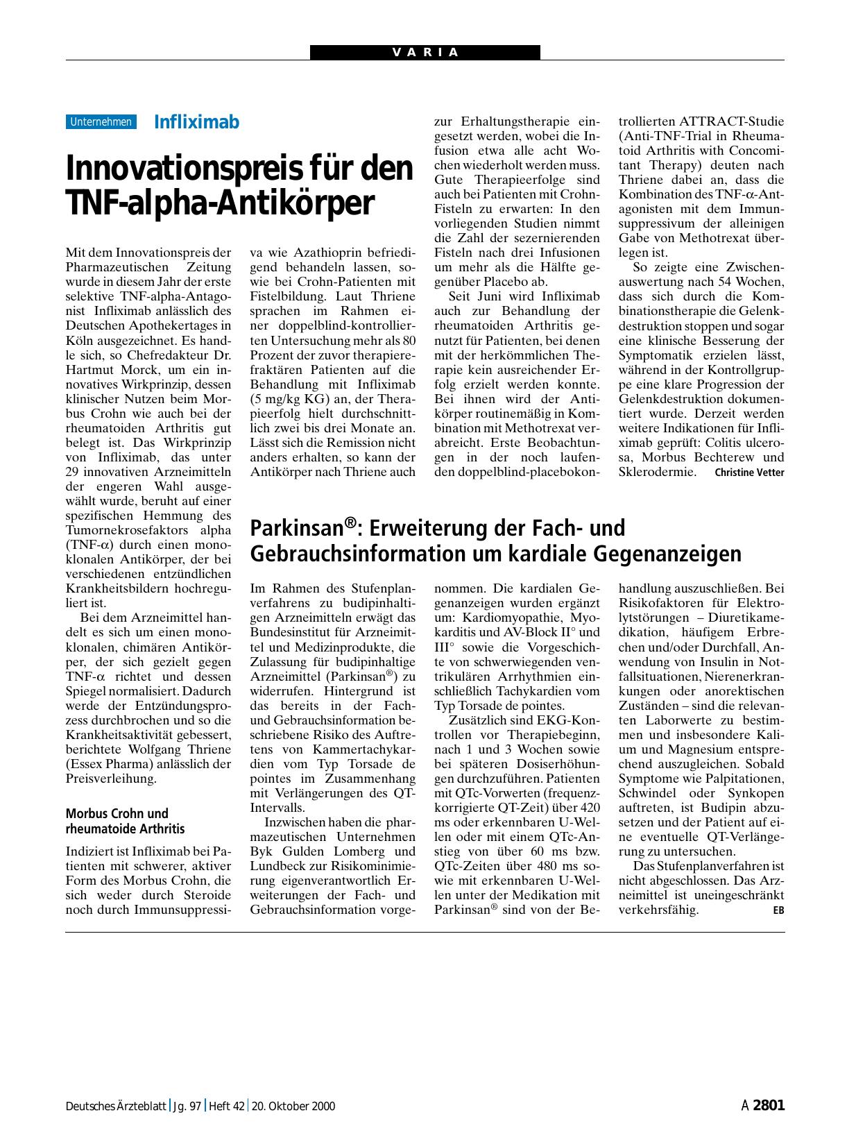 Vorschauseite 1: Parkinsan®: Erweiterung der Fachund Gebrauchsinformation um kardiale Gegenanzeigen