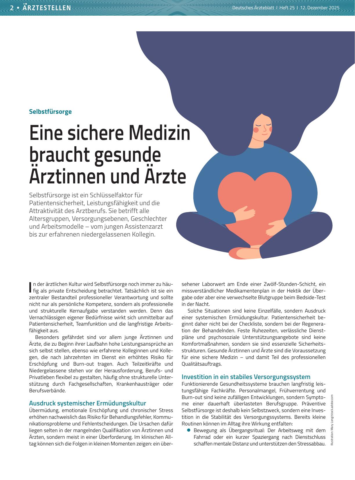 Vorschauseite 1: Selbstfürsorge: Eine sichere Medizin braucht gesunde Ärztinnen und Ärzte