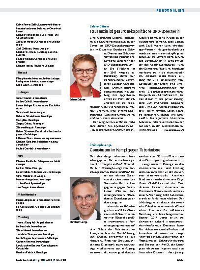 Vorschauseite 1: Sabine Dittmar: Hausärztin ist gesundheitspolitische SPD-Sprecherin
