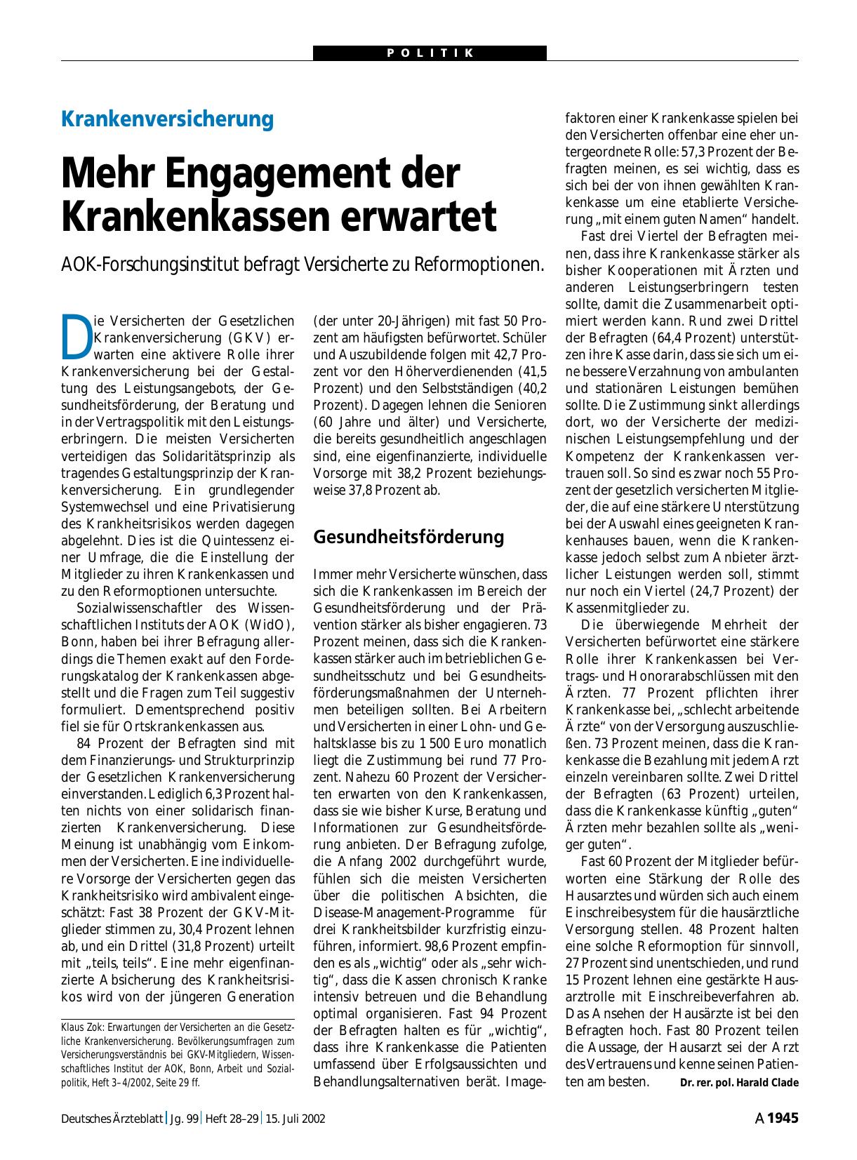 Vorschauseite 1: Krankenversicherung: Mehr Engagement der Krankenkassen erwartet
