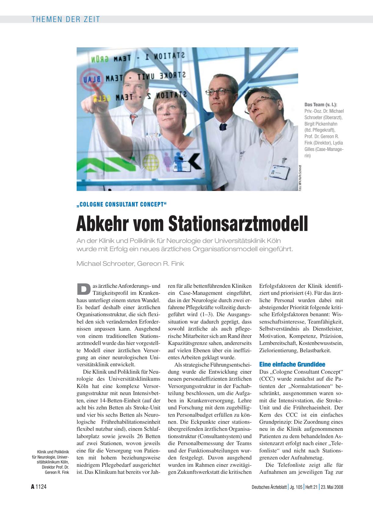 Vorschauseite 1: „Cologne Consultant Concept“: Abkehr vom Stationsarztmodell