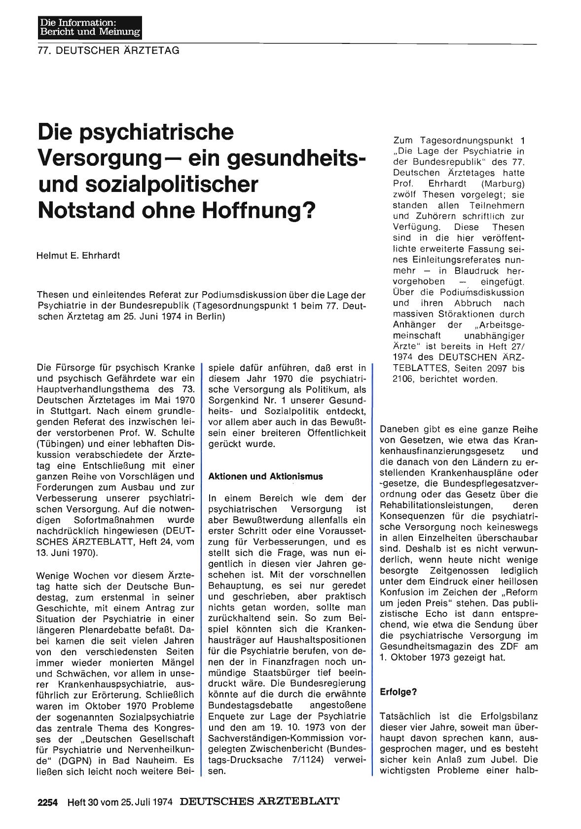 Vorschauseite 1: Die psychiatrische Versorgung — ein gesundheitsund sozialpolitischer Notstand ohne Hoffnung?