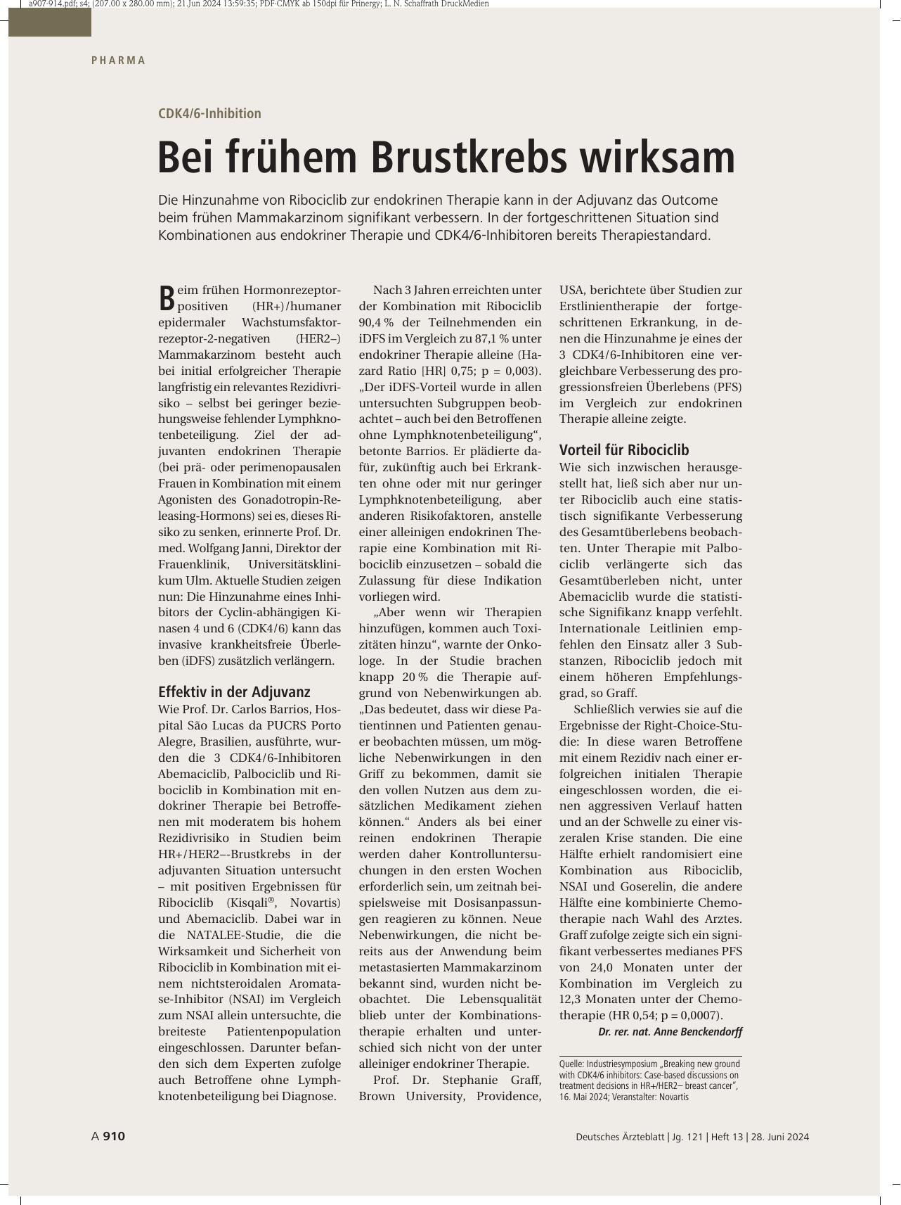 Vorschauseite 1: CDK4/6-Inhibition: Bei frühem Brustkrebs wirksam