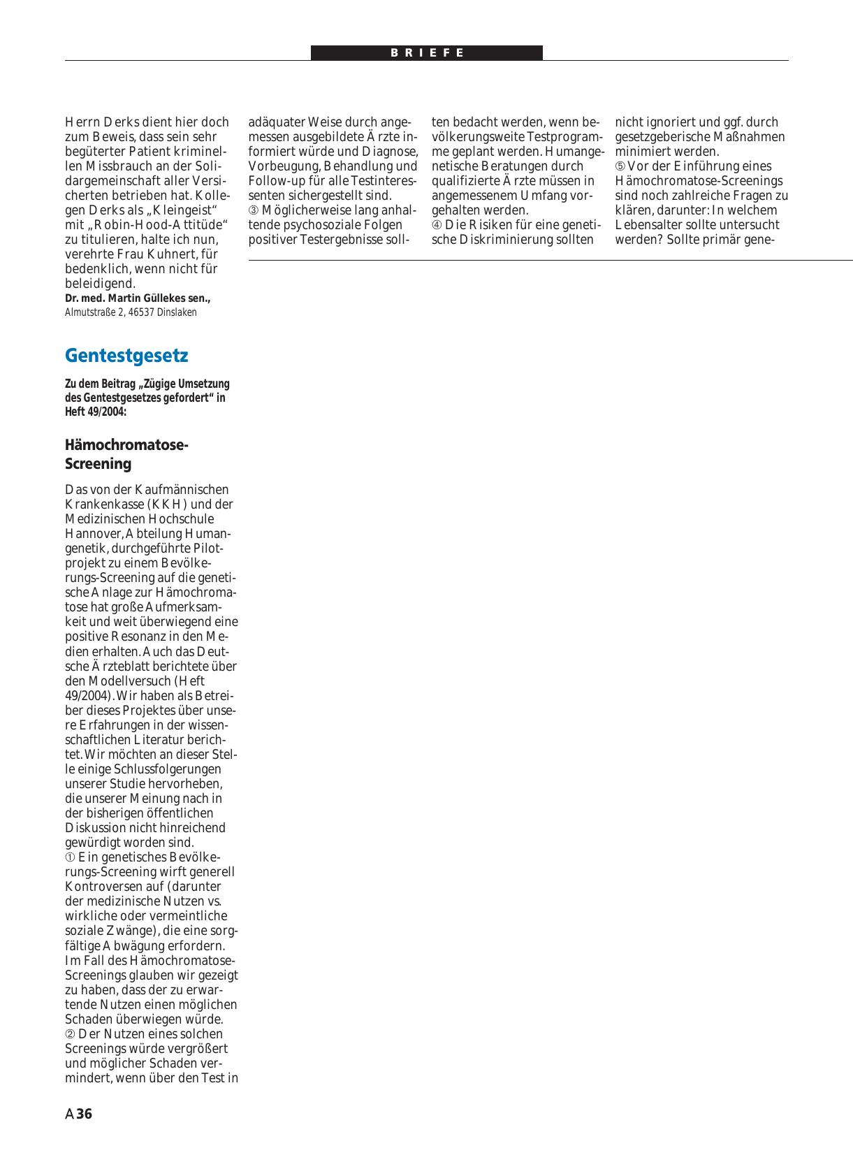 Vorschauseite 1: Gentestgesetz: Hämochromatose-Screening